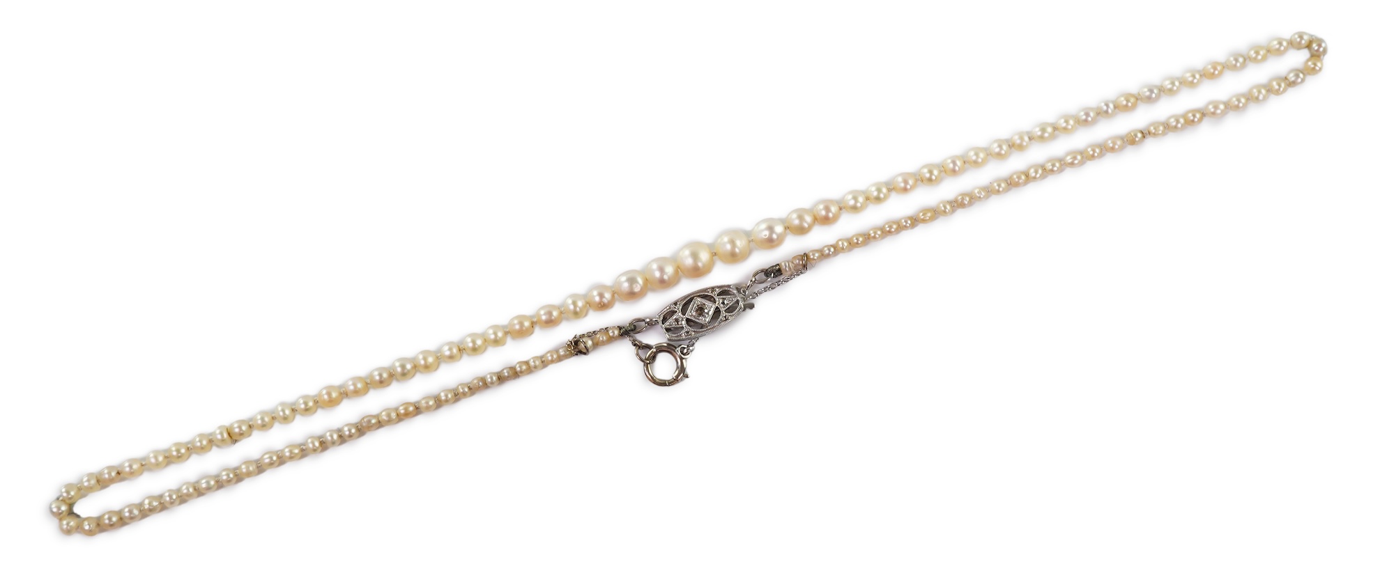 A cultured pearl and diamond necklace, early 20th century